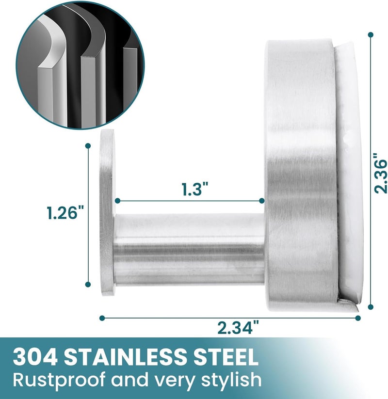 Taili 304 Stainless Steel Bathroom Suction Hooks for Towel, Bathrobe, Loofah, No Damage Hanging Glass Shower Wall Hook, Patented Strong Suction Cup Holder, Hold Up to 11 Lbs, 2 Pack, Silver - Image 5